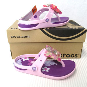 Crocs Little Girls Size C12/13 Thong Sandals Purple Floral Bows Jewel NEW IN BOX